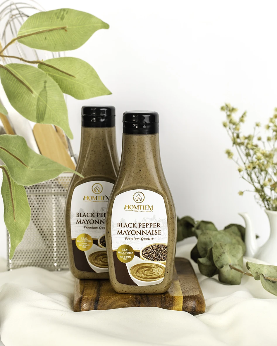 Homtiem Black Pepper Mayonnaise 7.04 Oz (200g.) Squeeze Bottle Vegan Non-GMOs Egg Free Gluten Free Dairy free