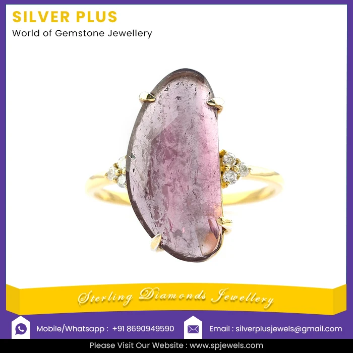 Natural watermelon tourmlaine14K Gold Green Tourmlaine Diamond Ring Handmade Gold Jewelry From Indian Manufacture