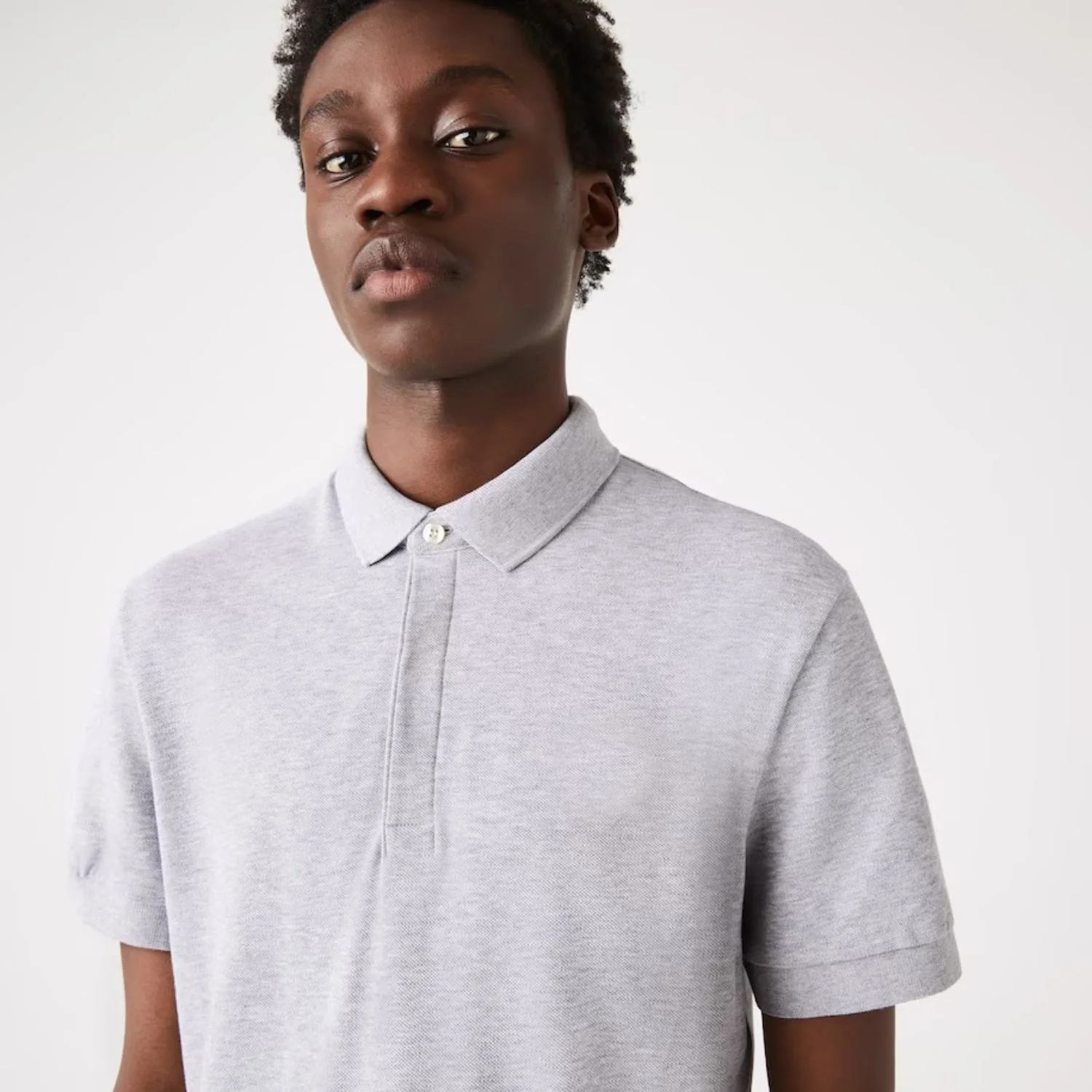 Custom Embroidered Logo Regular Fit 100% Grey Chine Stretch Cotton Pique Polo Shirt with Concealed Button Placket and Rib