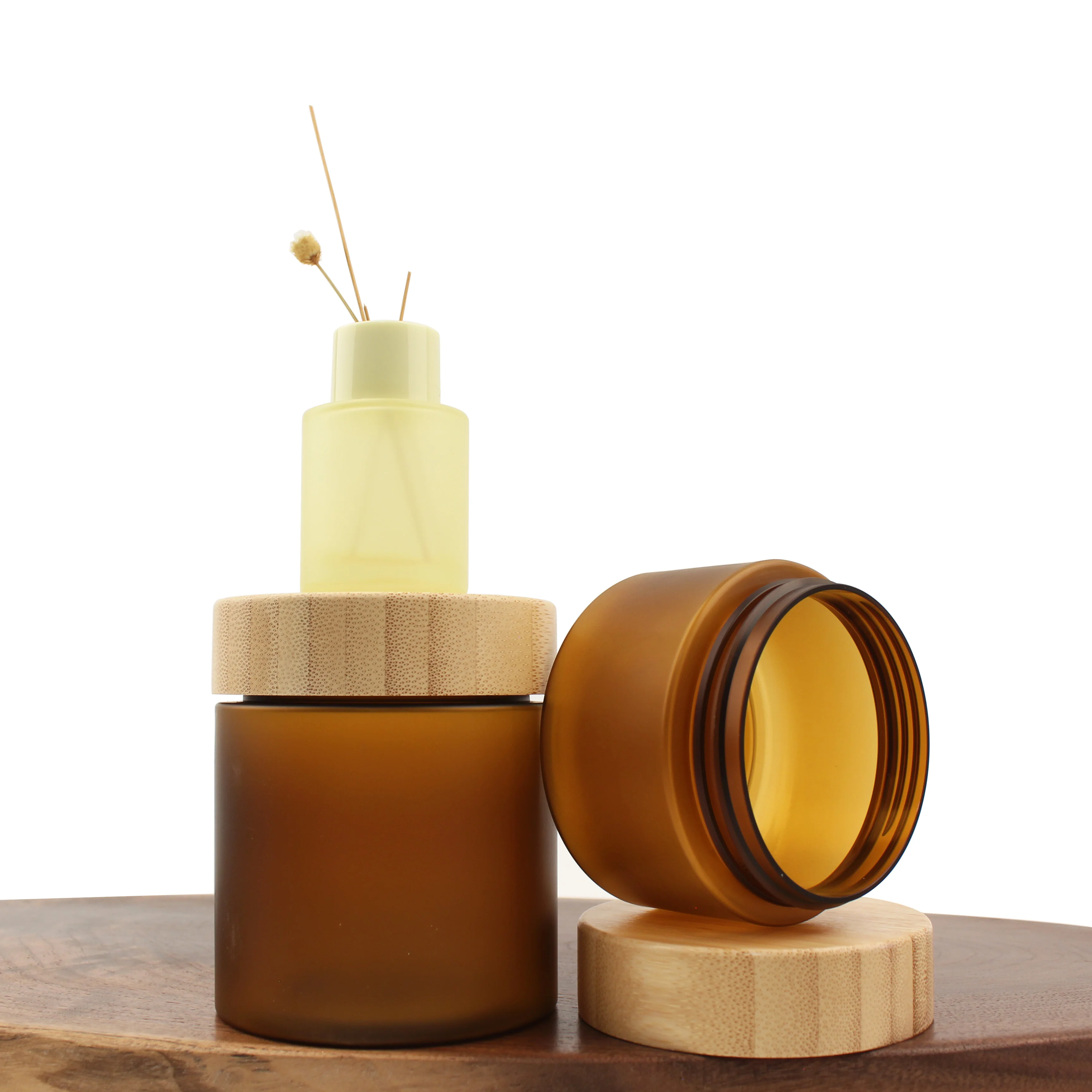 Cosmetic Container 150g 250g 500g Body scrub Frosted Amber Clear Pet Plastic Cream Jar With Bamboo Cap