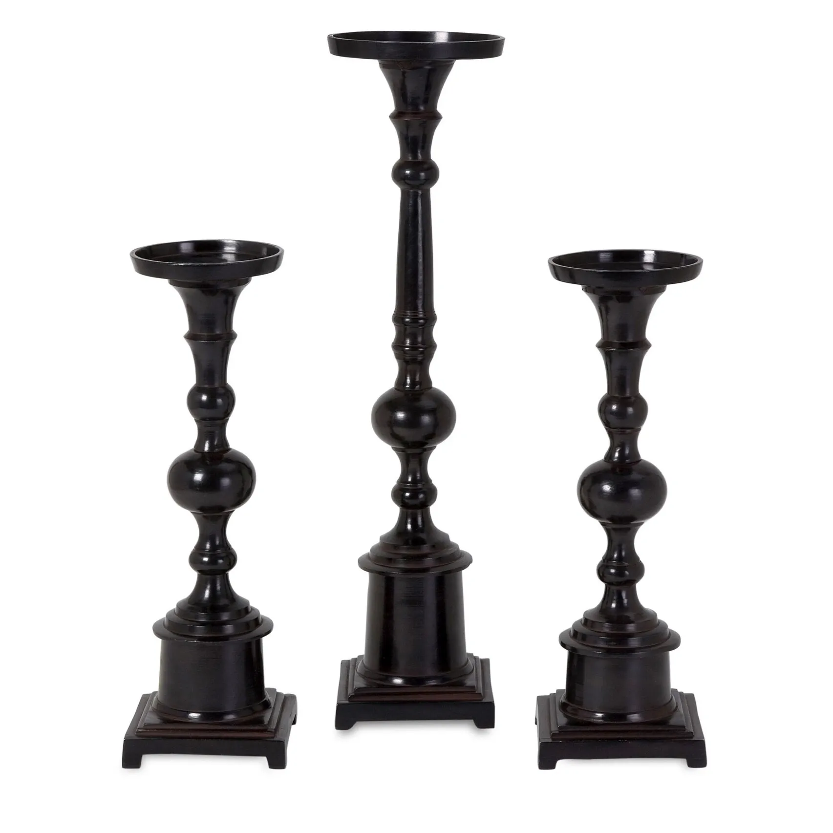 Big Size Sleek Design Handmade Black Powder Coated Finishing Metal Candle Holder Decorative Lighting for Home Set of 3