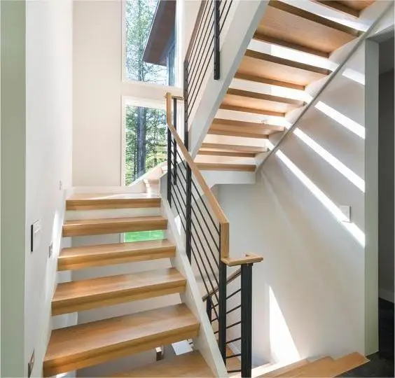 DB Glass Railing and Beech Wood Step Glass Step Indoor or Outdoor Straight Stairs on Sale Carbon Steel Plate Stringer Staircase