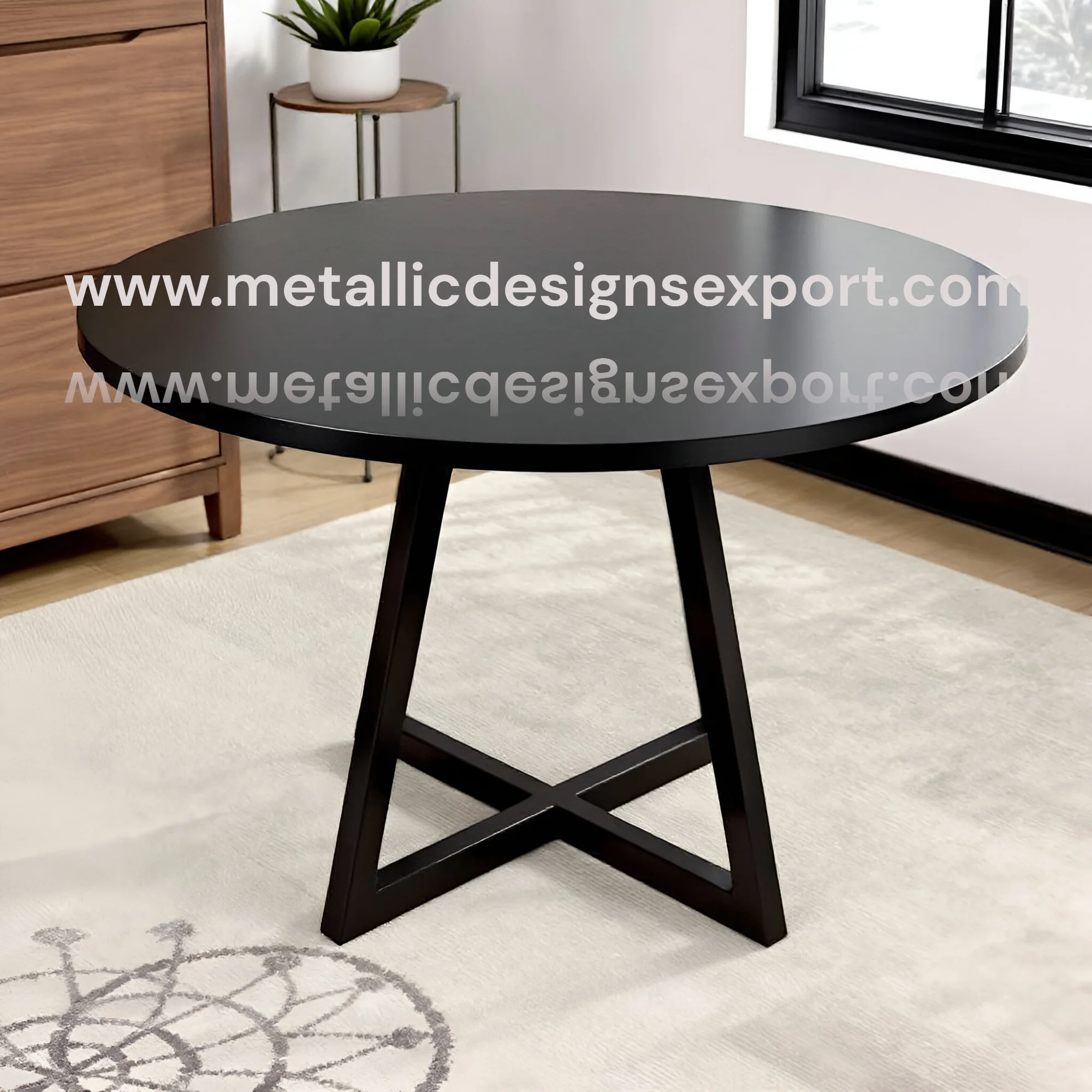 Luxury Black Round Table Glossy Pedestal Base with Elegant Design, Ideal for Dining Rooms, Cafes, or Contemporary Spaces
