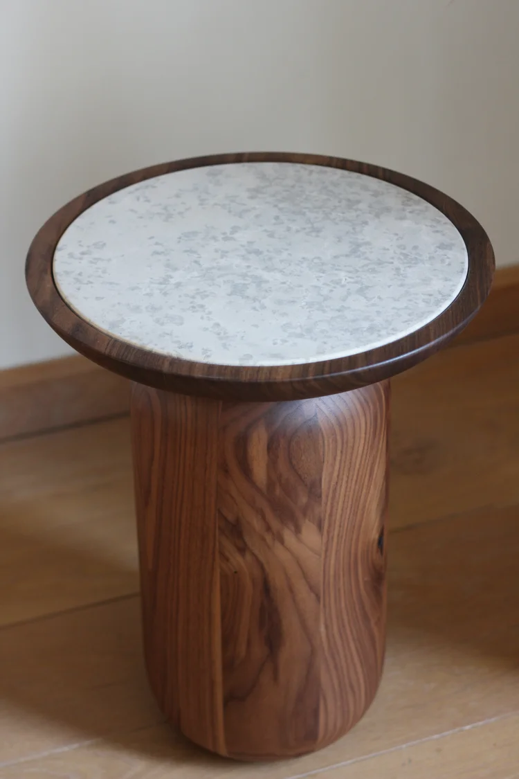 Solid Wood with Natural Stone Top Side Tables/Nightstands for Living Room and Bedroom Home Furniture