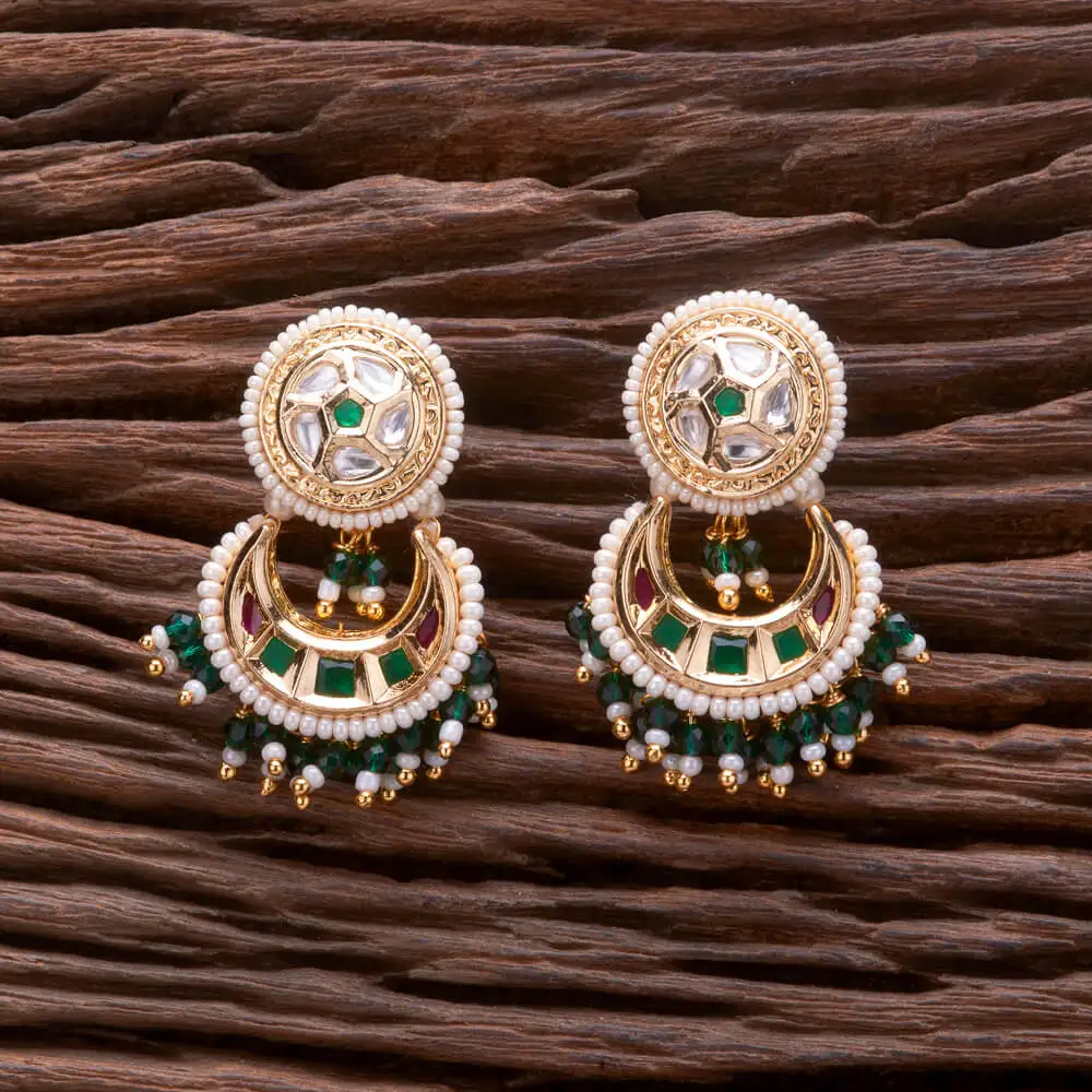 Kundan Gold Plated Chand Earring With Pearls for Ladies Fashion Jewellery Wholesalers in India