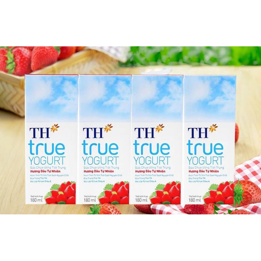 Good For Digestion Natural Strawberry UHT Drinking Yogurt TH True YOGURT Custom Orders Origin From Vietnam - 180ml