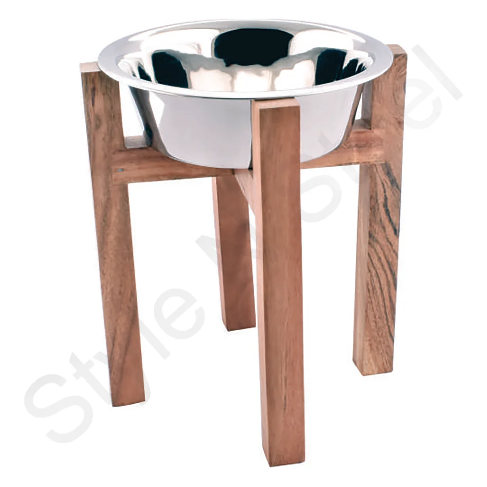 wholesale price Dog Food Stainless Steel Anti Skid Dog Bowl with unique four legs wooden stand pet accessories