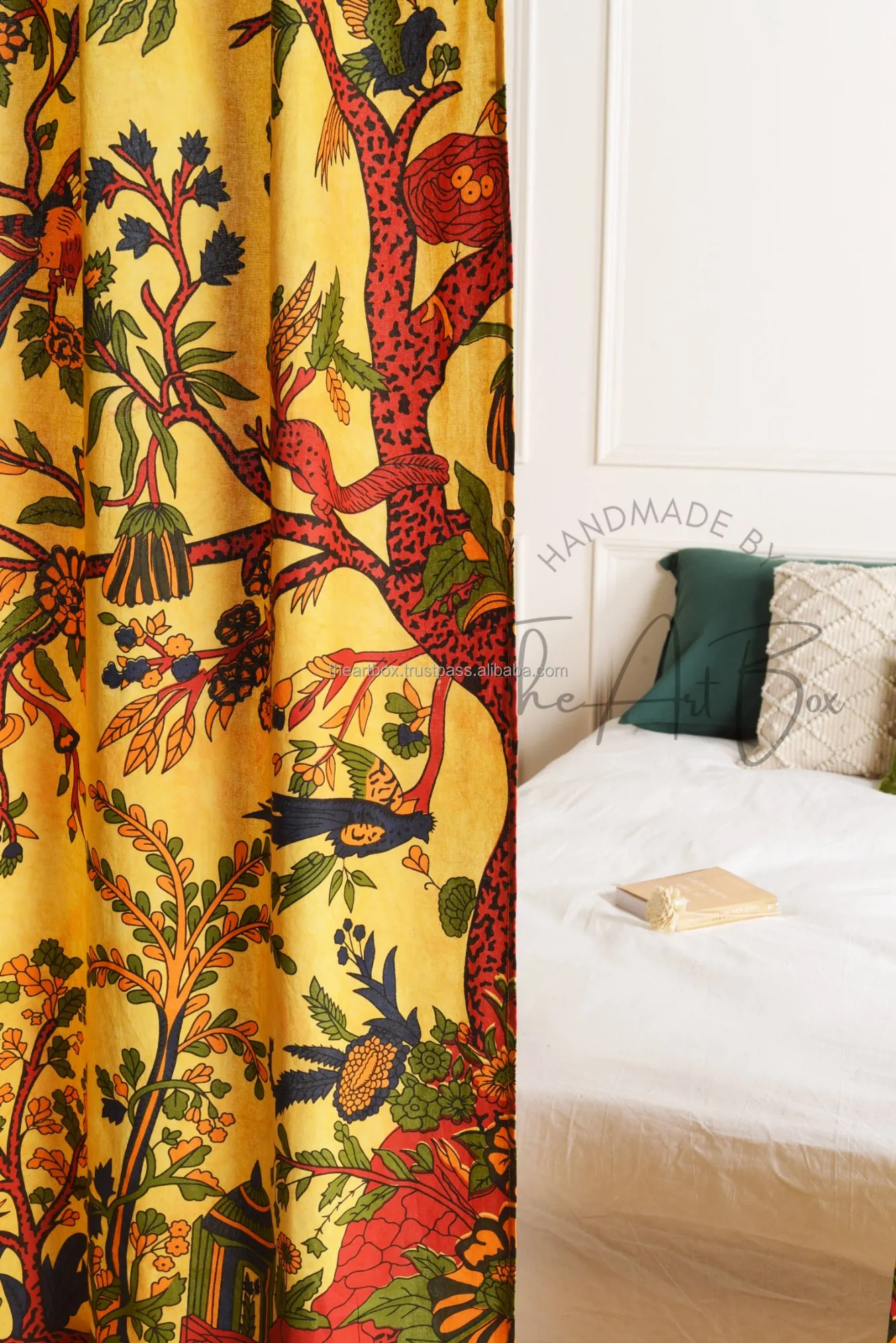 New Arrival Tree Of Life Yellow Drapery Decor Window Curtains Double Layer Panels Set Top Curtains Room Home Decoration Curtain