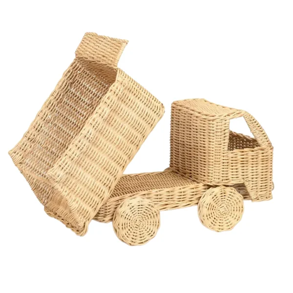 Rattan Car Toy Dump Truck Toy Rattan Baskets Natural Toys Birthday Gift Pretend Play Vietnam Manufactures FBA Amazon