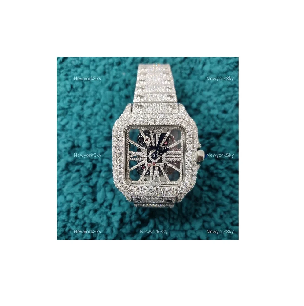 Big Manufacturer Good Quality VVS Moissanite Diamonds Micro Setting Fitting Iced Out Hip Hop Buss Down Wrist Watch For Men