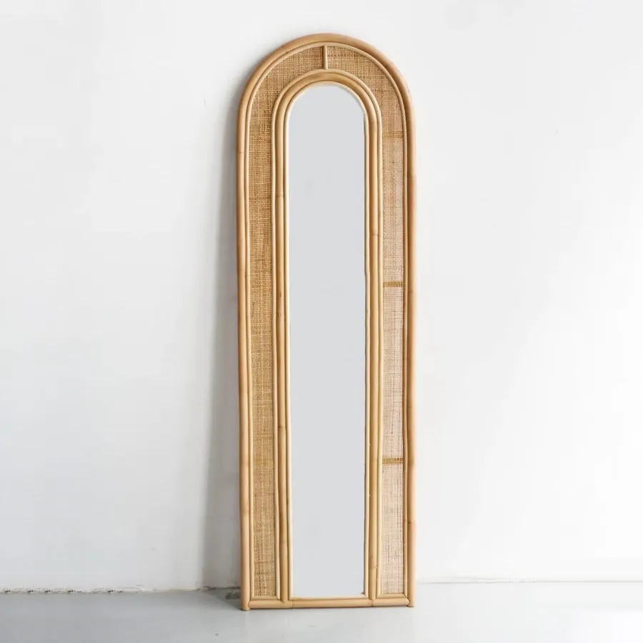 Handmade wicker interior home and hotel decoration long floor mirror body full length rattan arch mirrors