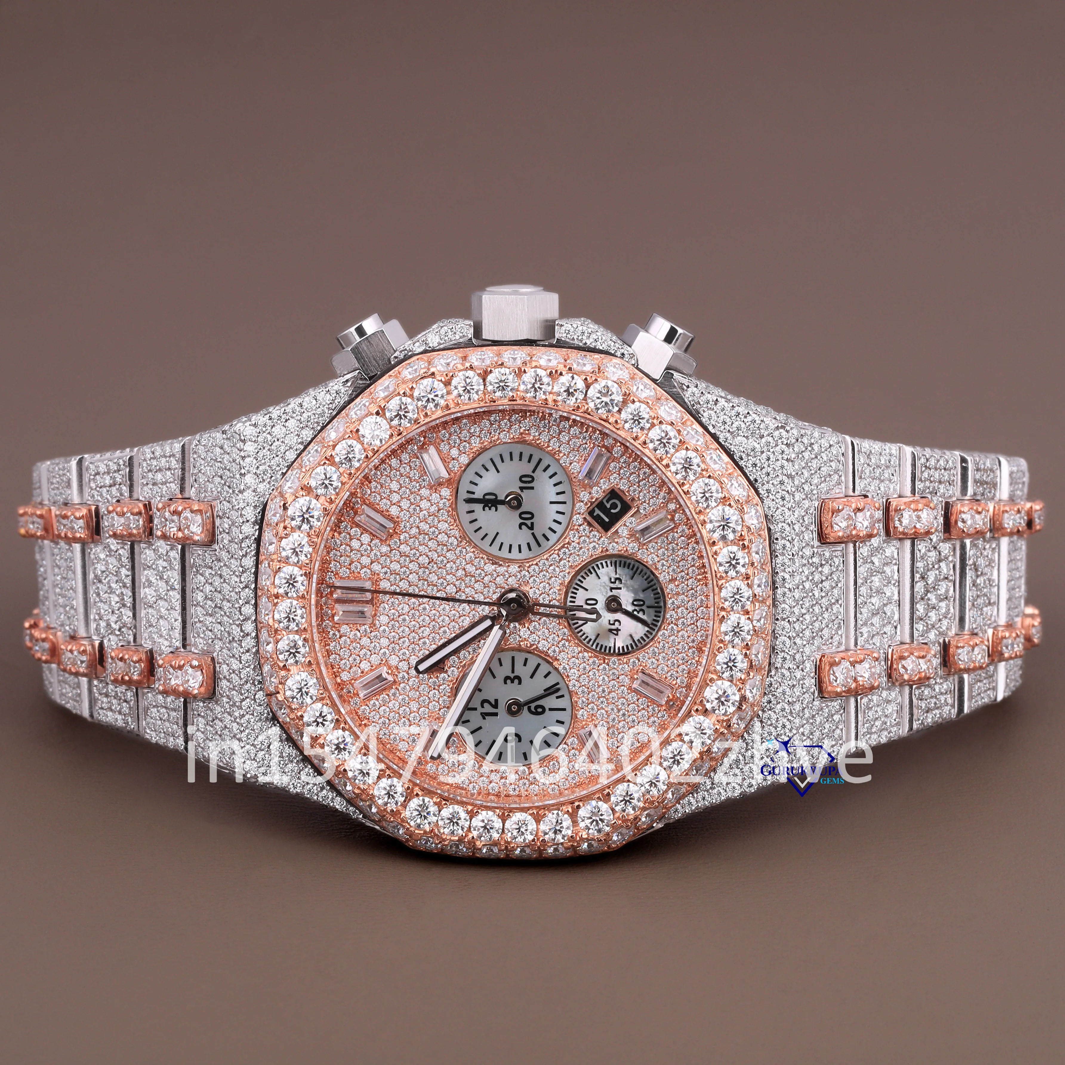Mens Stainless Steel Mechanical Watch with Fully Studded VVS Clarity Moissanite Brilliant Cut Diamond Tester Pass Hip Hop Style