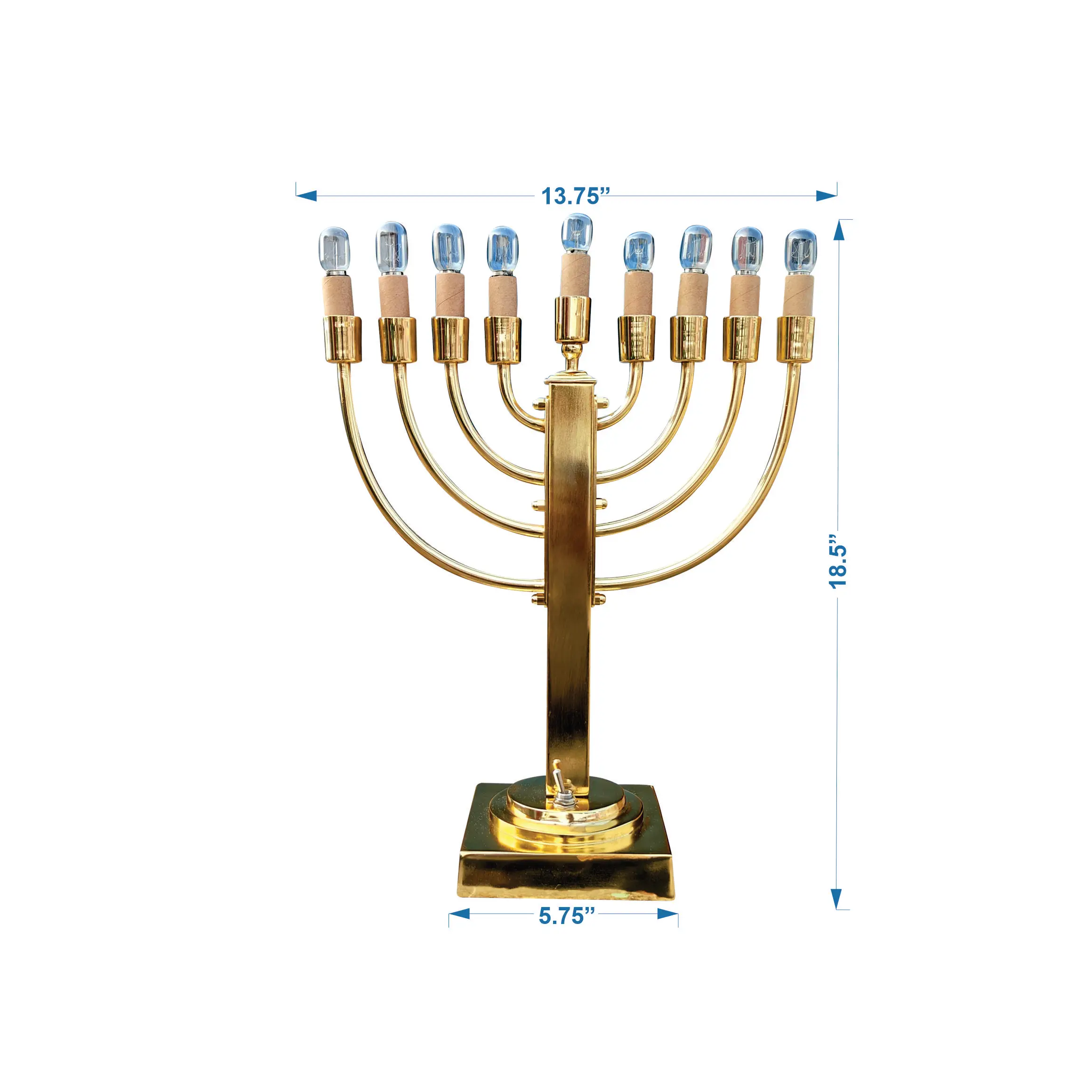 Gold Plated 18.5 Inch 9 Branches Menorah Home Decoration Jewish Chanukah Hanukkia for Israel Temple Hanukkah Menorah