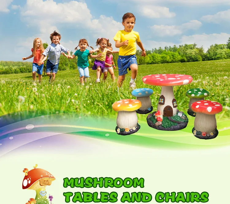 water proof color garden outdoor patio furniture kids cartoon characters mushroom concrete table and chairs for kids