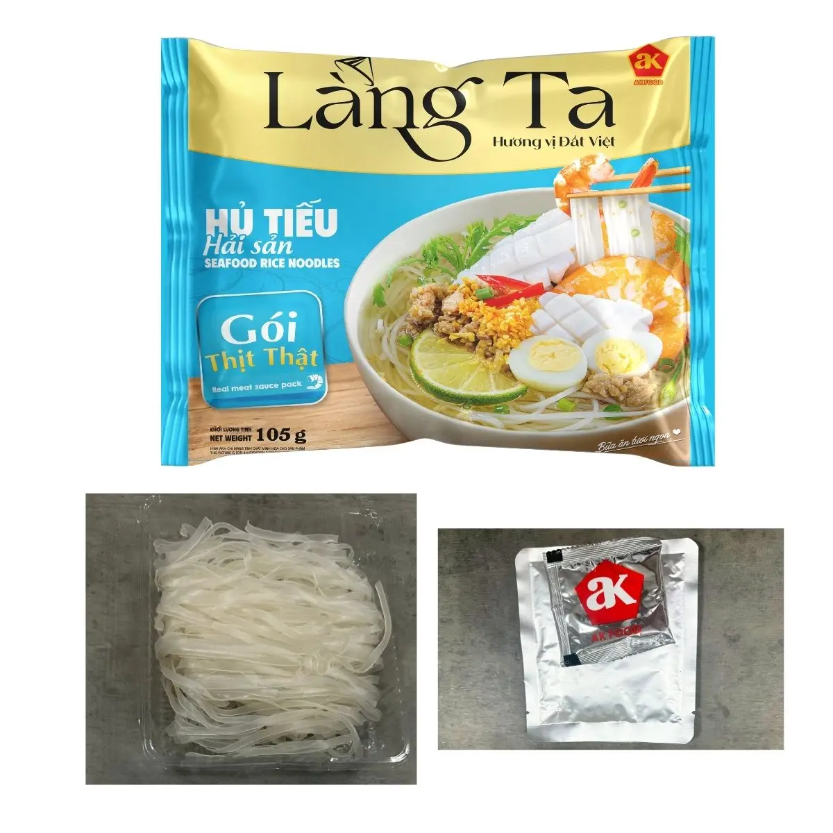 Instant noodles with real seafood sauce 105G pack Seafood Rice Noodles OEM package convenient meal ISO HACCP Vietnam factory