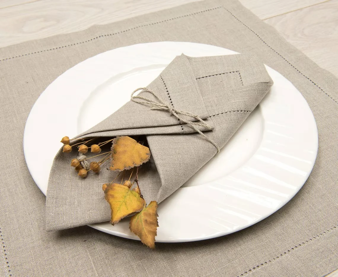 100% Natural Organic Cotton Hemstitch Dinner and Tea Napkins Personalized Fine Dining Table Linens for Hotels