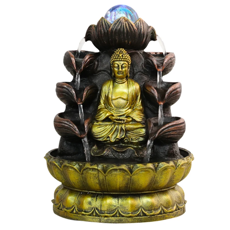 Фэн-шуй домашний декор водопад дзен медитация столешница Будда водяной фонтан со светодиодным хрустальным