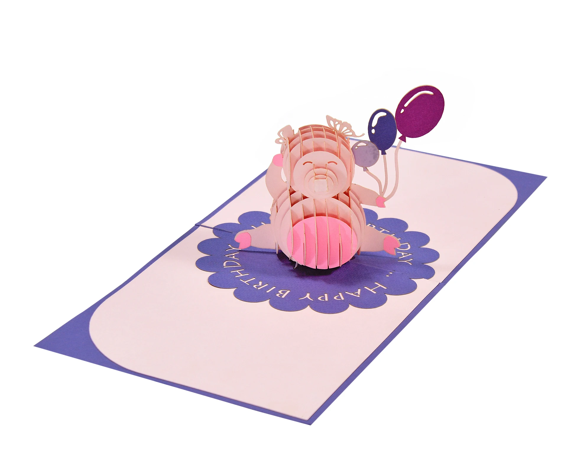 3D pop up greeting card in High Quality from Vietnam Supplier with a pink Pig Lovely for Birth day and gift for baby