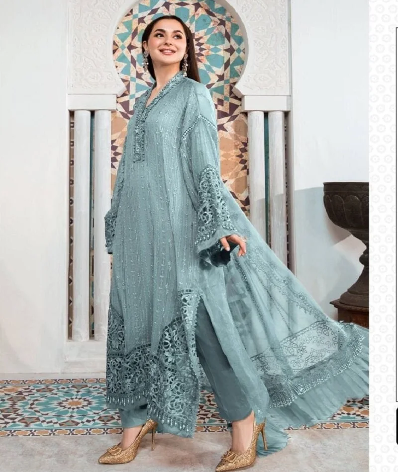 Indian Designer Clothes Heavy Fox Georgette with Multi Thread and Jari with Sequence Embroidery Work Salwar Kameez for Women