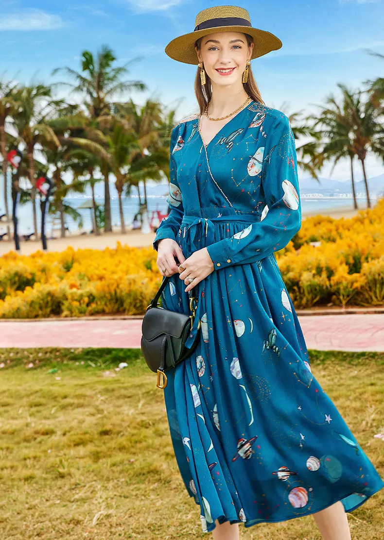 Wholesale Best Seller KML Design By Italy Latest Collection Worsted Deep Blue Color Dress For Women