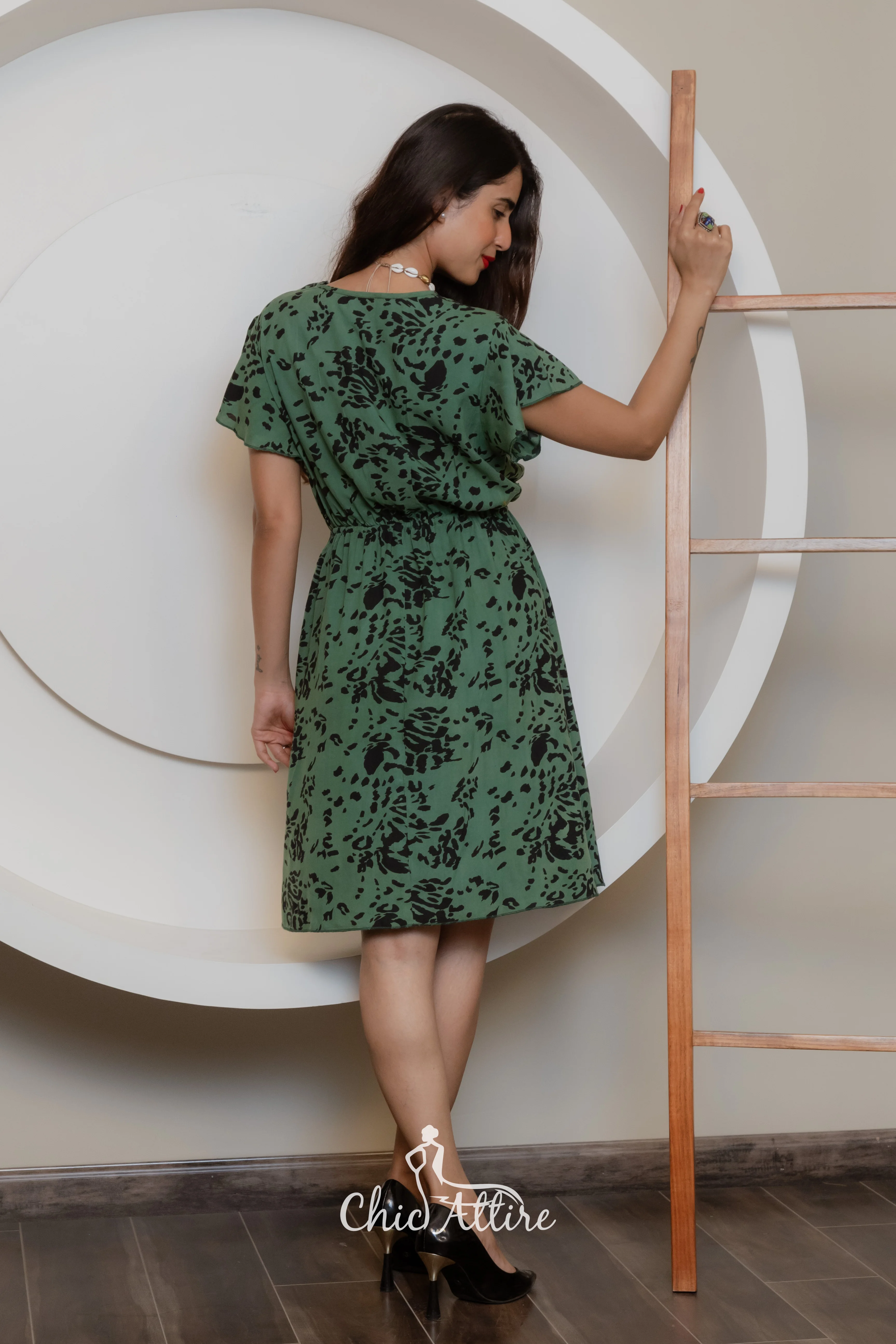 Geometric Print Short A Line Bohemian Women Everyday Summer Dress Collared Loose Mini Knee Length Elegant Dress