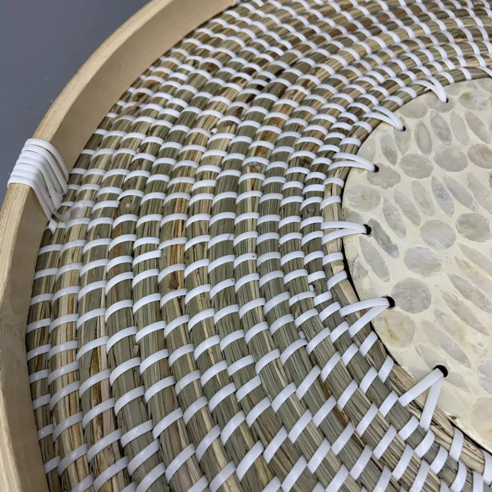 Best selling seagrass and bamboo food cover MOP inlay base woven tray anti bug kitchen wares wholesale from Vietnam