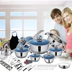 QANA Superior Kitchenware American Style 50  Pieces Stainless Steel Nonstick Kitchen Cooking Pans & Pots Steel Cookware Set