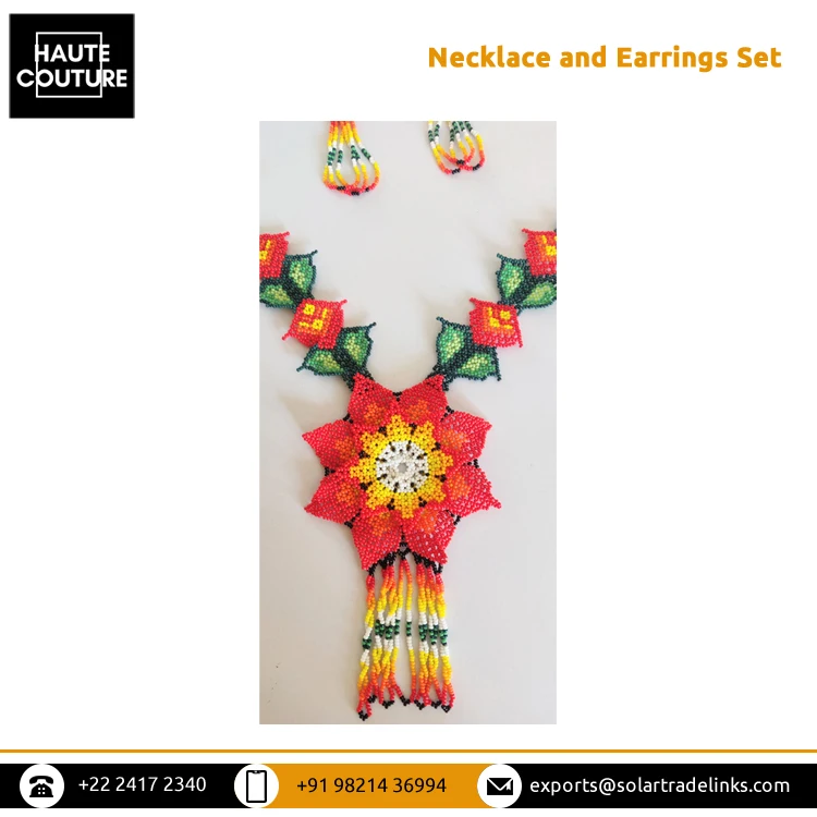 Exclusive Hot Deal on Genuine Quality Bohemian Tribal Gypsy Style Daisy Flower Shape Beaded Necklace and Earrings Jewelry Set