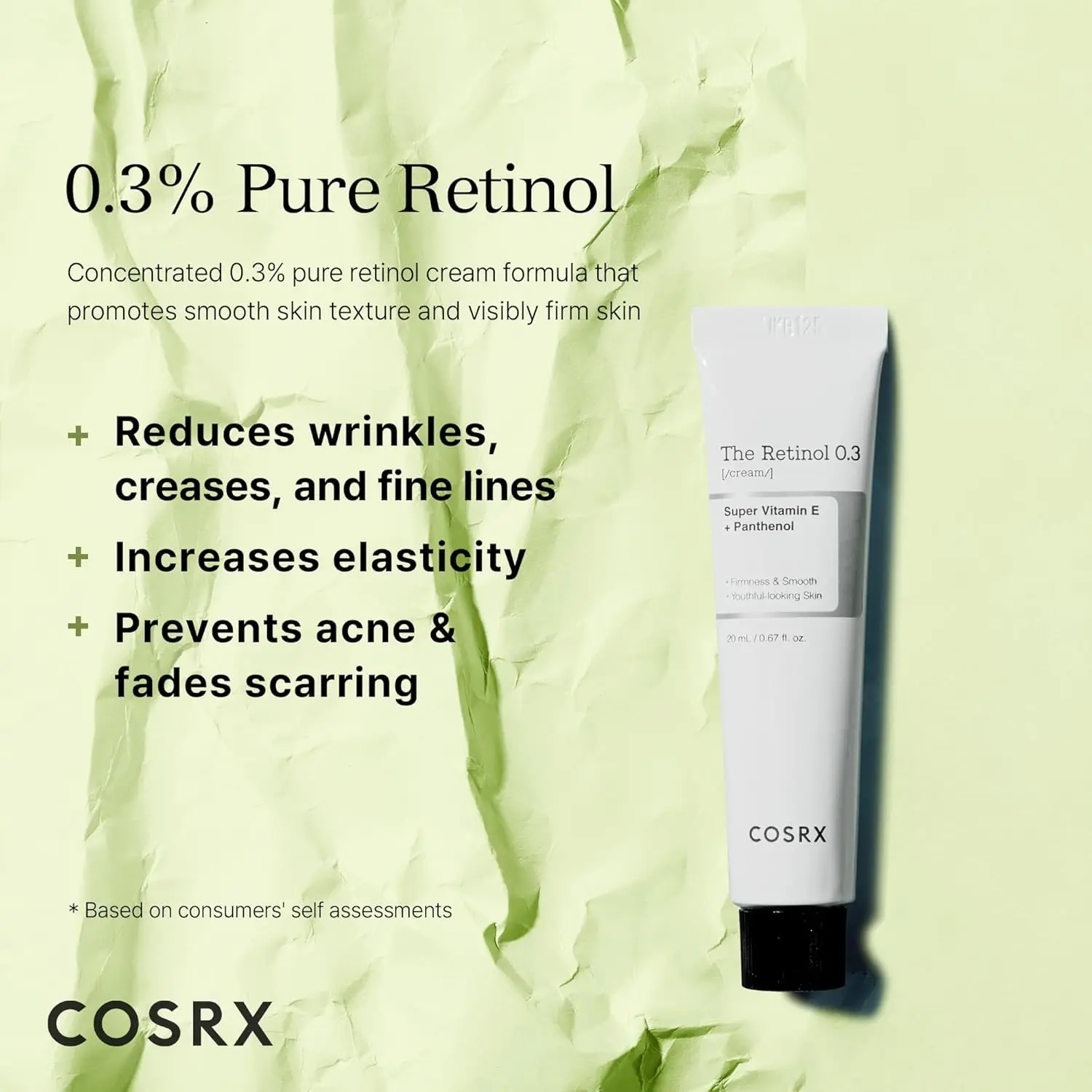 COSRX Retinol 0.3 Cream 20mL 0.67Oz Super Vitamin E + Panthenol for Youthful Looking Skin Korean Skincare  Anti Aging Cream