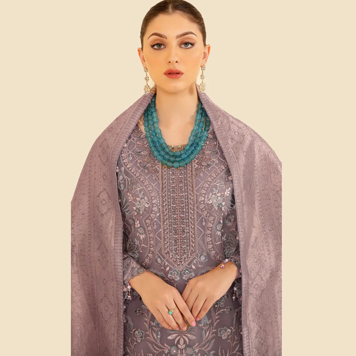 Wholesale Indian Pakistani wedding dresses online In Grey Color Over Heavy Embroidery In Front and Dupatta in Chiffon Fabric