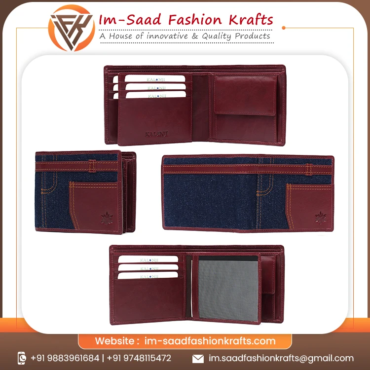 Fancy Jeans Type Design Mens Genuine Leather Wallet With Gift Packing Accepted Manufacturer From India