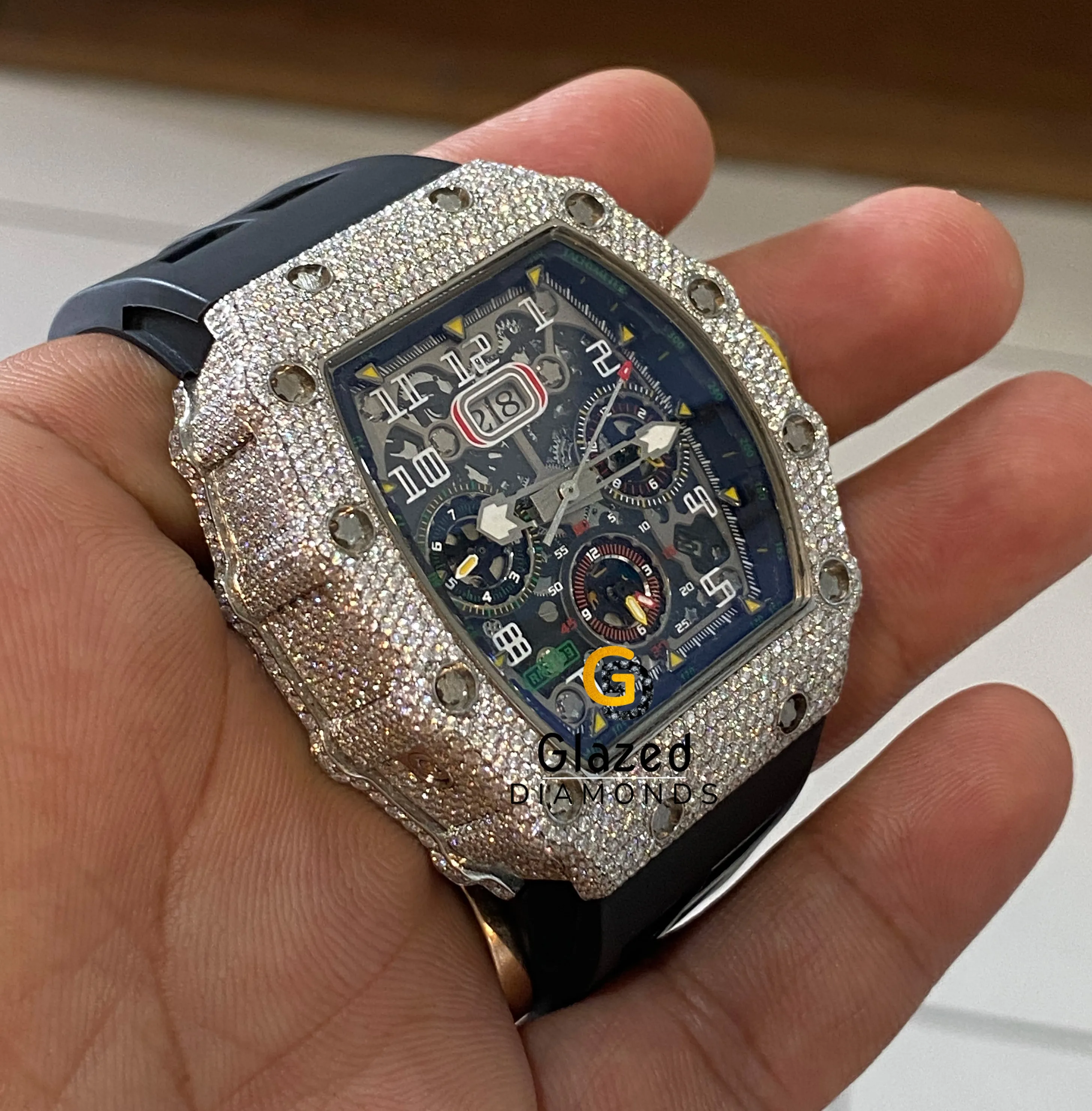 Designer Hip Hop Personalized Moissanite Watch Enhanced With Round Brilliant Cut VVs Clarity Diamonds Iced Out For Men