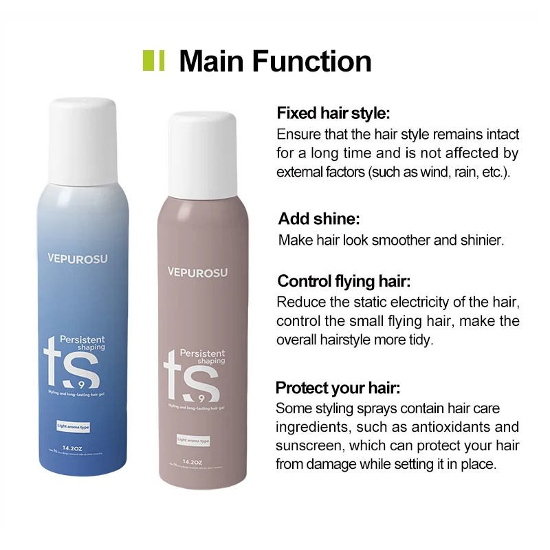 Private label quick dry volume hair style spray hair styling products holding spray for hair