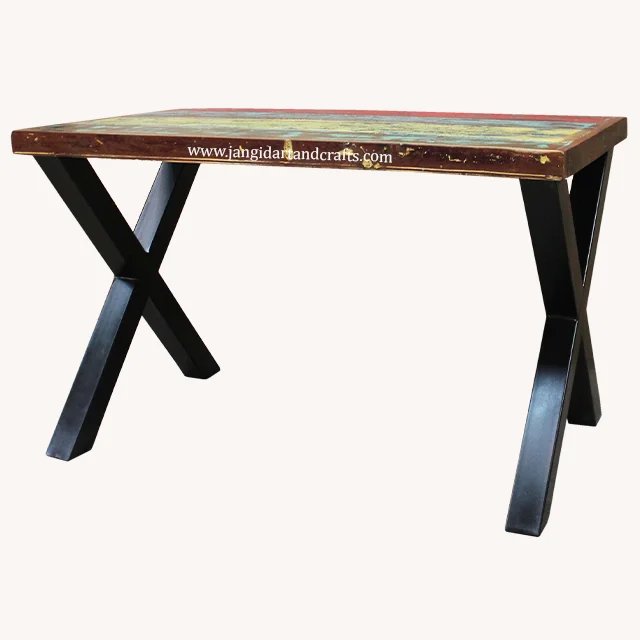 Country style home restaurant dinning room furniture solid wood top metal legs rectangular dinner table industrial dining table