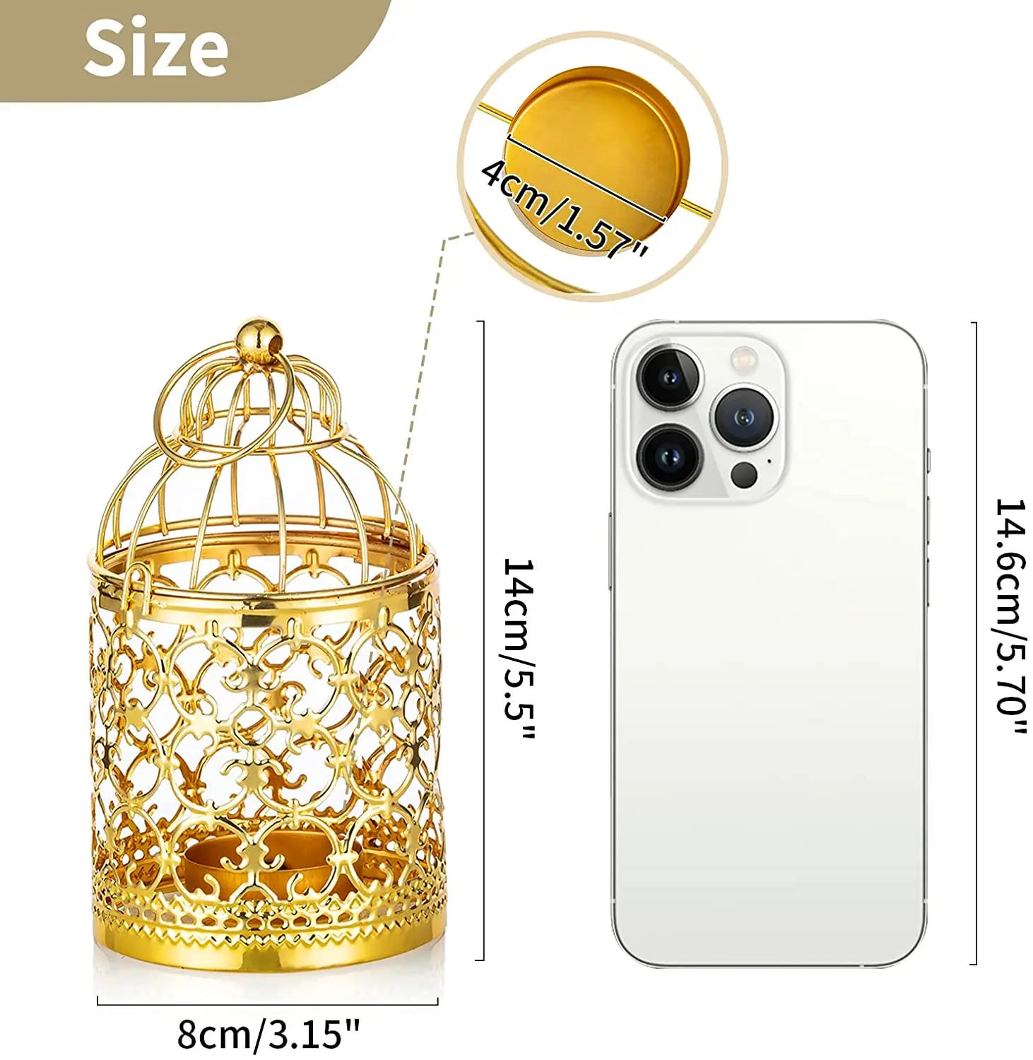 Uniquely Designed 2 Pcs Small Metal Tealight Hanging Birdcage Lantern Vintage Decorative Centerpieces of Wedding Party Gold