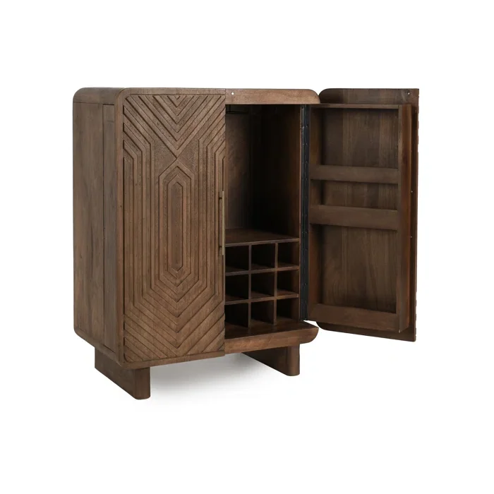 Modern Luxury Design Style 36 inch Length Solid Wooden Bar Cabinet with Shelves and Wine Rack for Home Hotel Bar and Restaurant