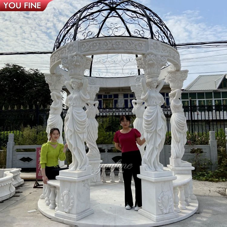 Outdoor Hand Carved Statue Pillars Garden Stone Gazebo