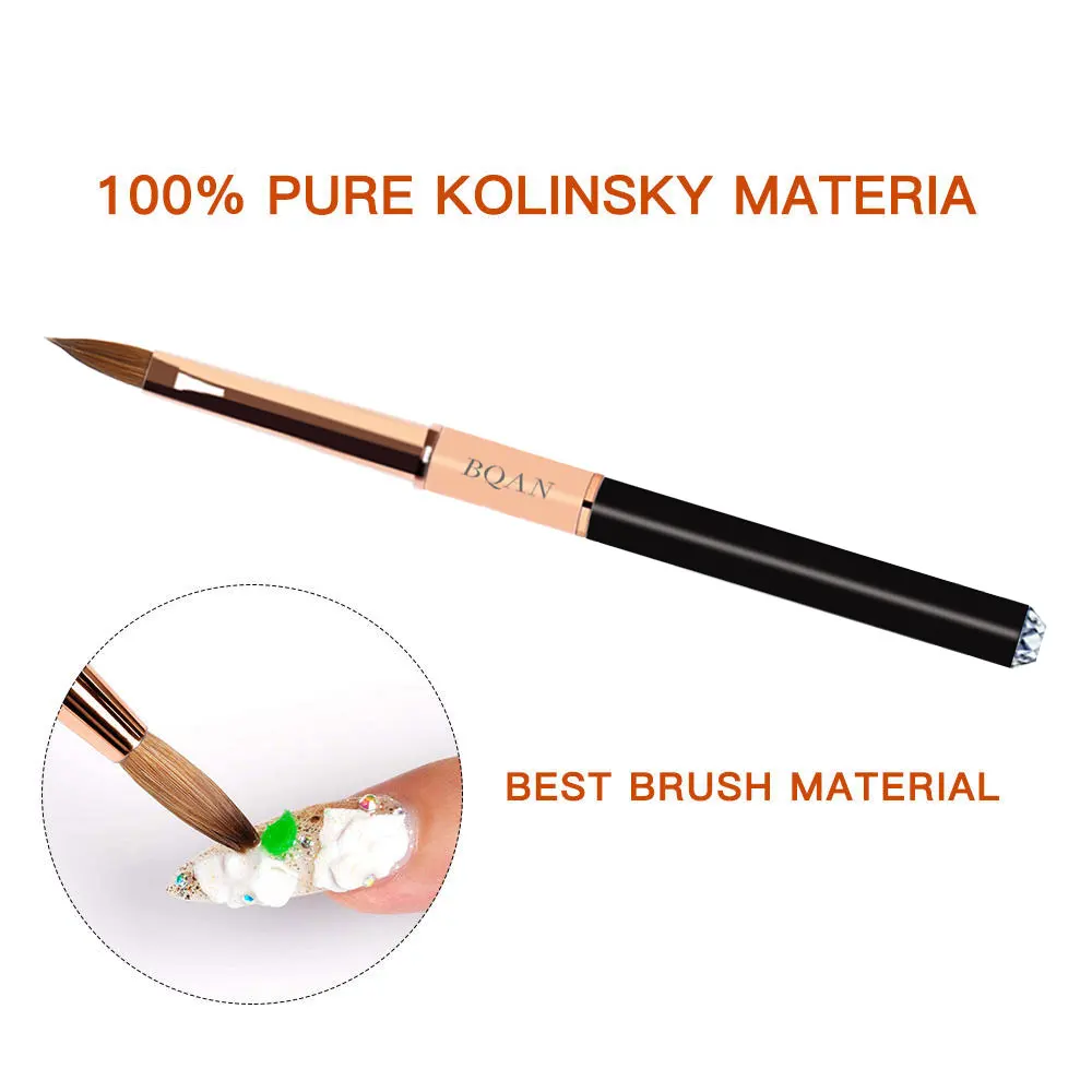 Customizable logo top diamond design black metal Handle  Kolinsky Hair Nail Art Acrylic Brush Set Painting Brushes Manicure Tool