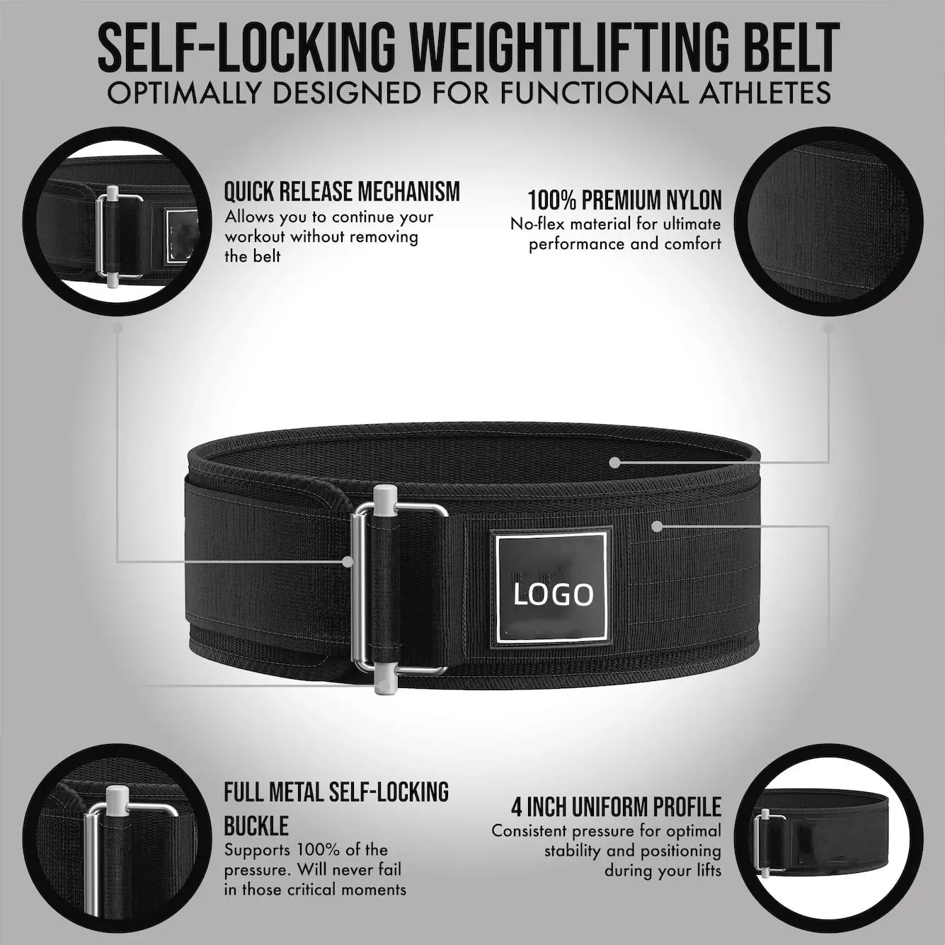 Self Locking Custom Made Weight Lifting Workout Back Support Power Belt Premium Quality Nylon Material Strong Gym Belt