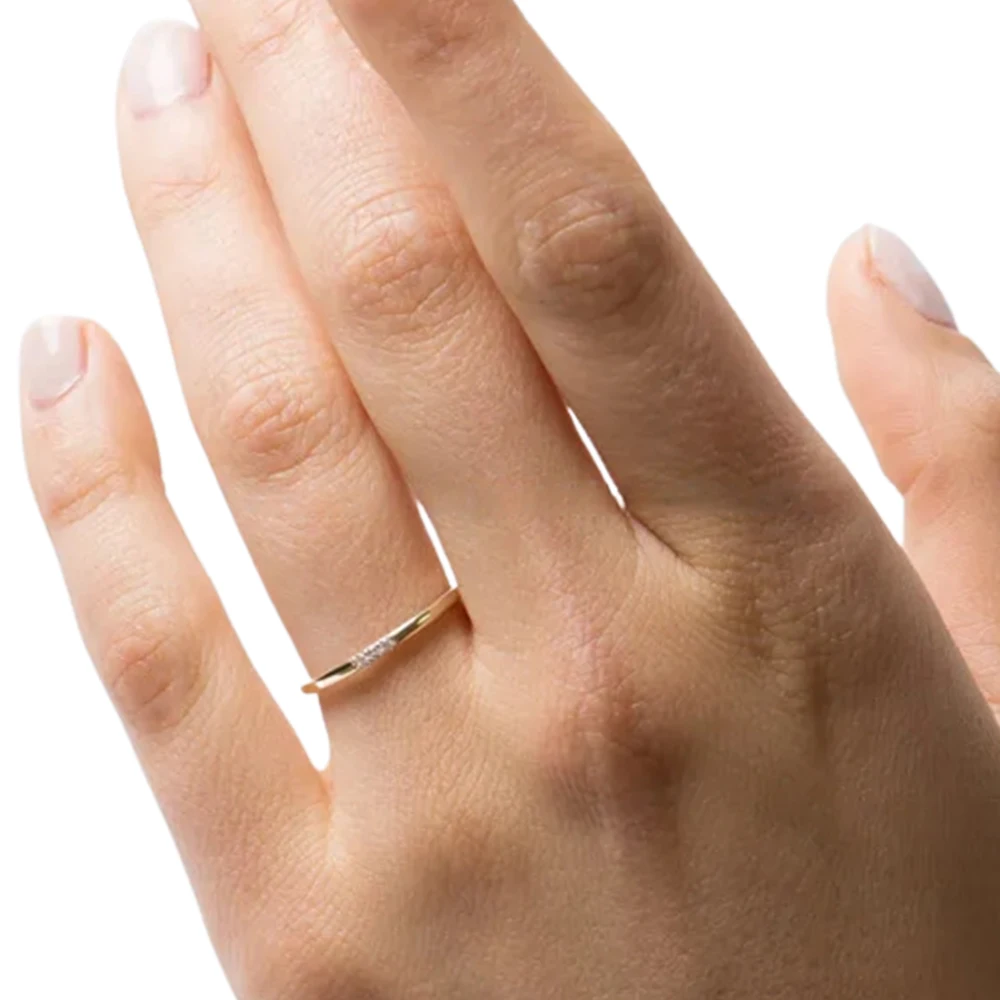 Trendy Designs Solid 14K Yellow Gold Genuine Three Stone Diamond Delicate Engagement Ring