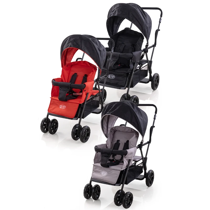 MY DEAR Modern Luxury Tandem Stroller Happy Rider with Stepless Recline & Foldable Function Push for Multiple Laying Position