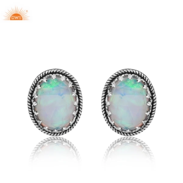Hot Design 925 Sterling Silver Aurora Opal White Gemstone Stud Earring For Women Custom Jewelry Supplier