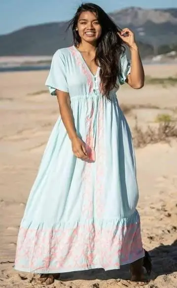 Indian Manufacturer Ladies Rayon Embroidered Long Kaftan Dress At Latest Discounted Price On Bulk Order