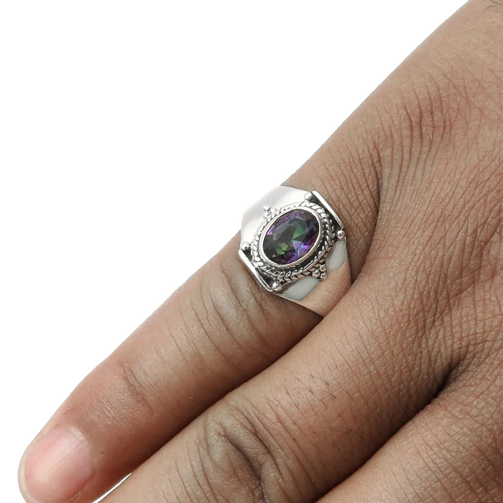 Exquisite Trendy Mystic Topaz Gemstone Ring 92.5 Sterling Silver Top Quality Healing Birthstone Luxury Rings For Her at Low Rate