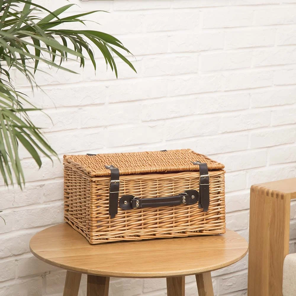 Wicker gift hamper basket round willow empty picnic basket with lining