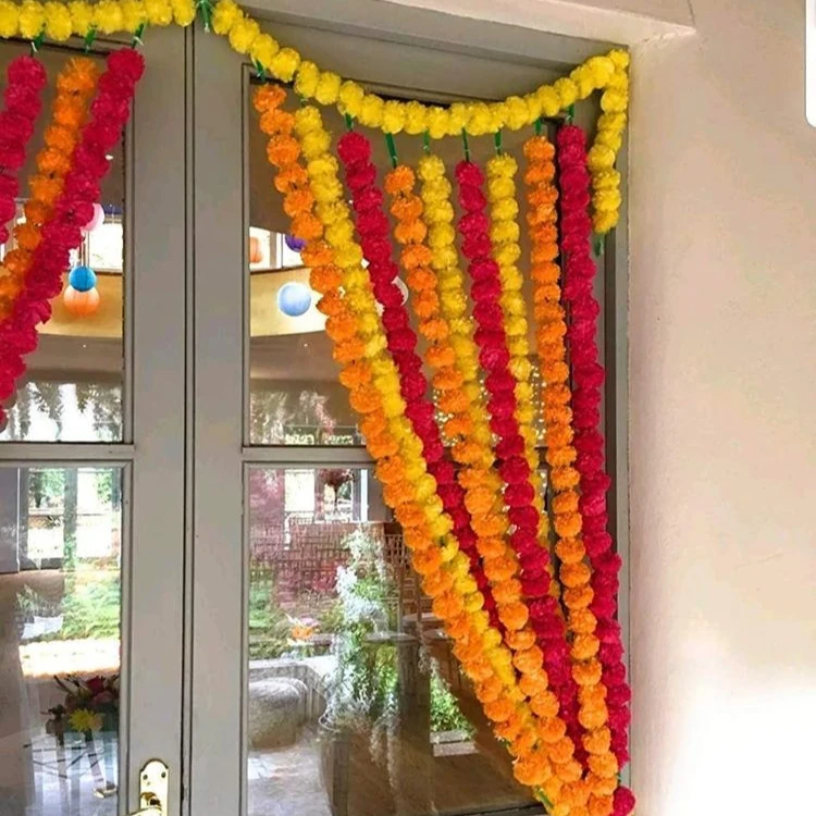 Wholesale Lot of Indian Artificial Decorative Marigold Flower Garland Strings for Christmas Wedding Party Decoration