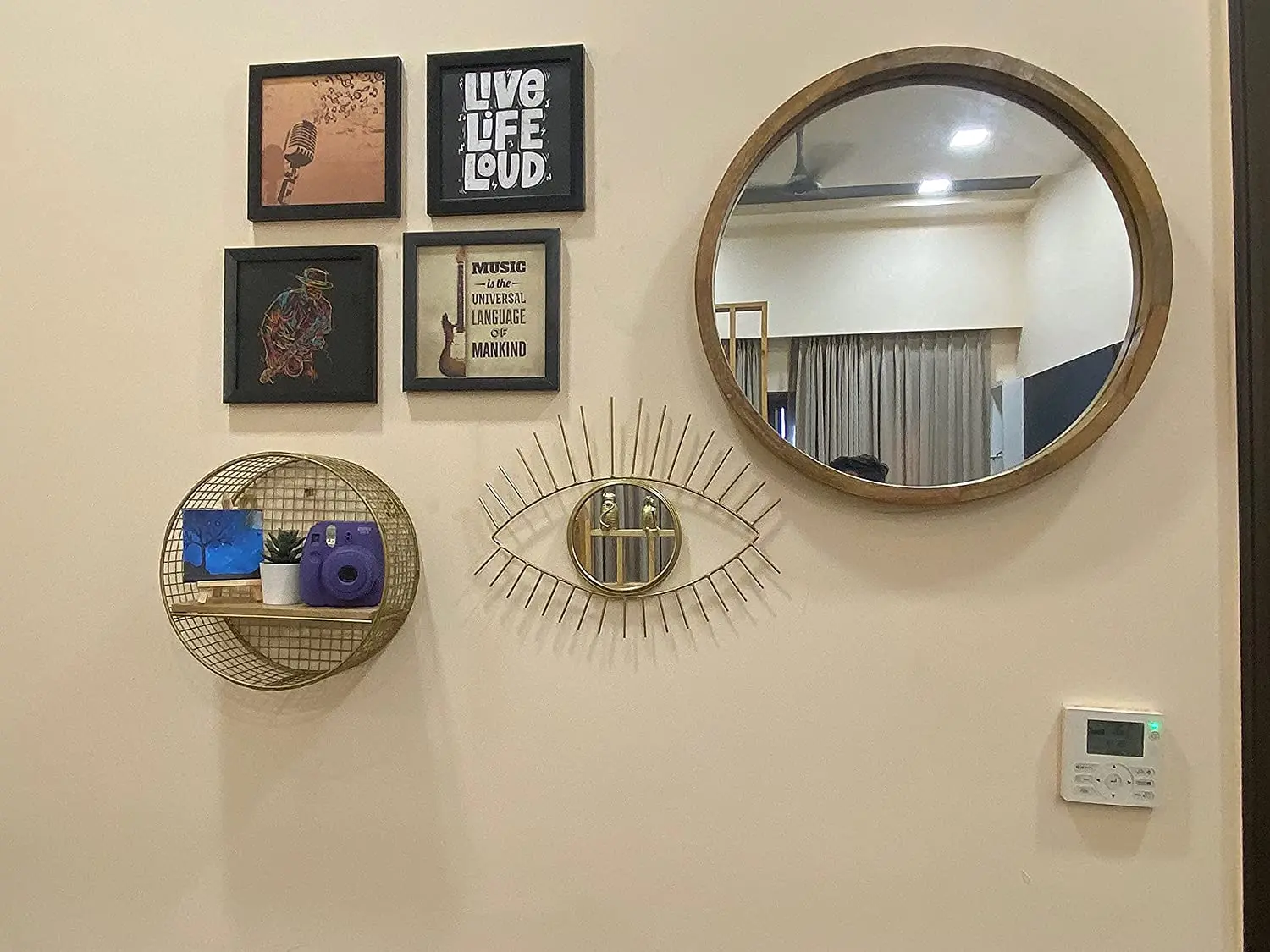 Decorative Eye Framed Wall Mounted Mirror Good Quality Gold Plated Factory Customized Metal Eye Framed Mirror High Sale