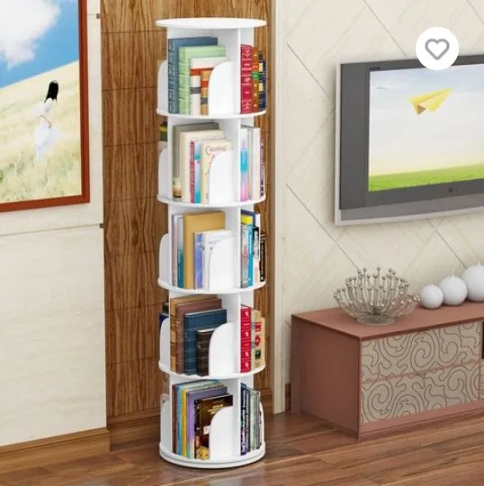 Top choice PVC Desktop Home Office 5 tiers round Rotating bookshelf multifunction and conveniently used in saving space