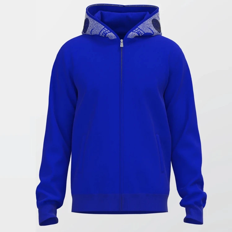 Custom newly design oems streetstyle cut & sew full face zip up hoodie with zipper hood outside
