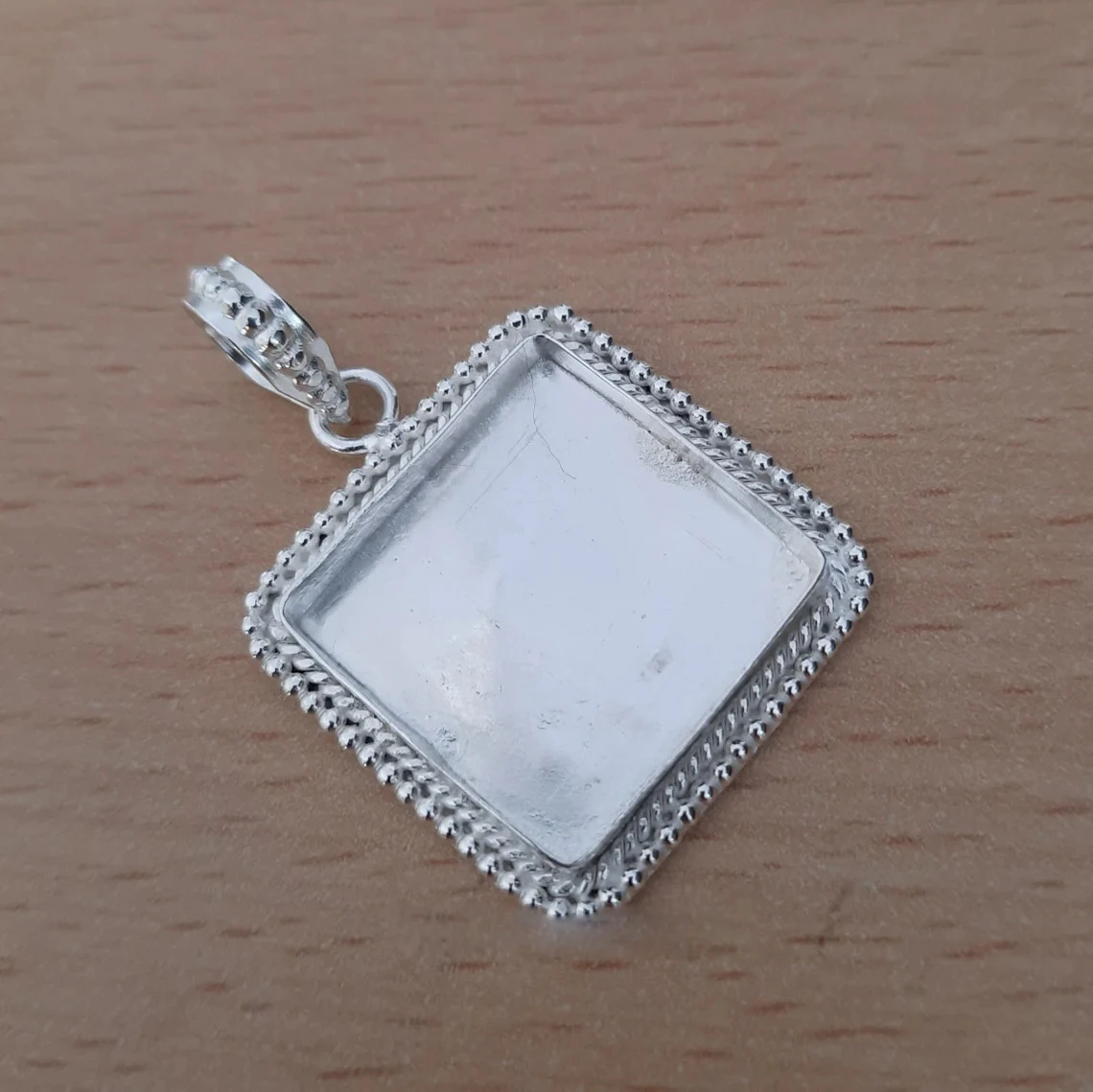 Designer Collet Pendants 925 Sterling Silver 27 MM Square Shape Silver Metal Casting for Pre Notched Setting Jewelry Accessories